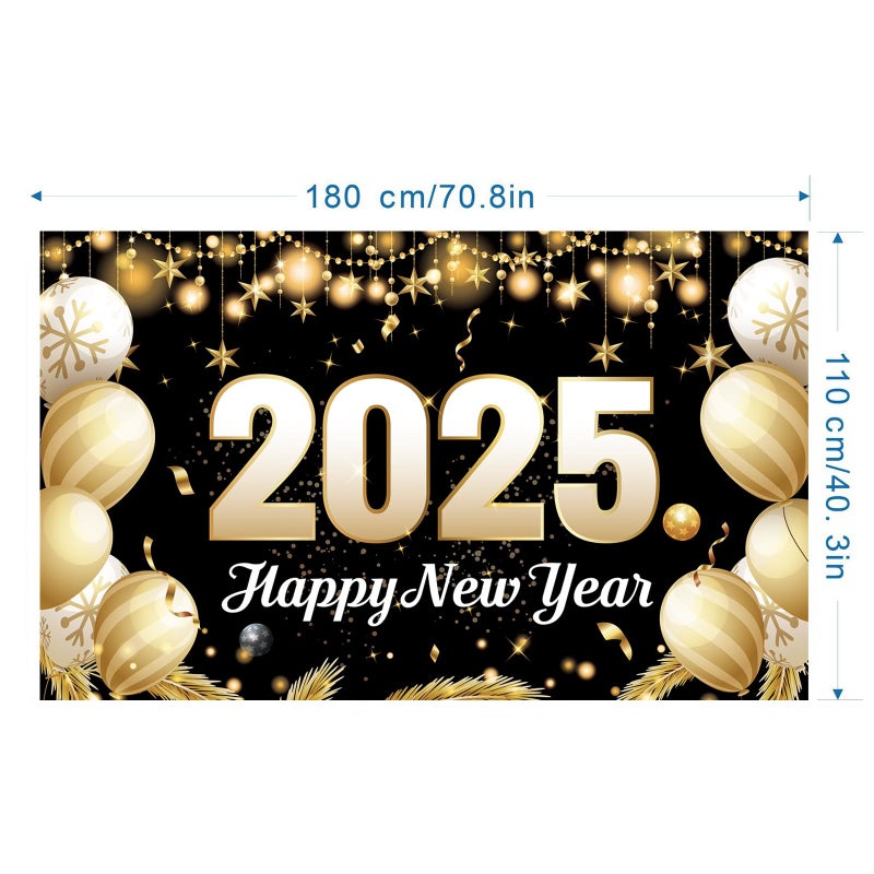 Zeptrix Happy New Year Banner 2025,70.8x43.3in Extra Large Size Happy New Year Backdrop New Years Decorations 2025 New Years Eve Party Supplies 2025 for Home Garden NYE Photo Booth Photoshoot Backdrop Favors - Image 2